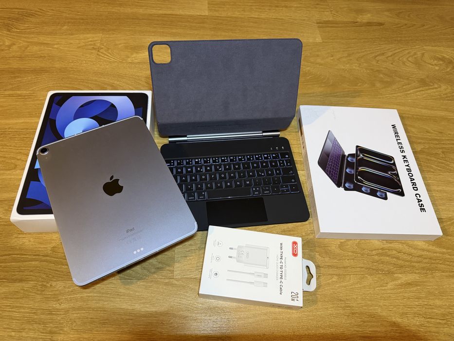 Tableta Apple iPad Air 2020 wifi si cellular 64GB blue plus tastatura