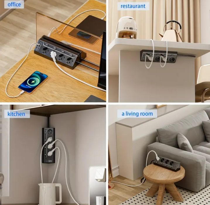 Ъглов разклонител с 4 гнезда,2 USB-A,2 USB-C