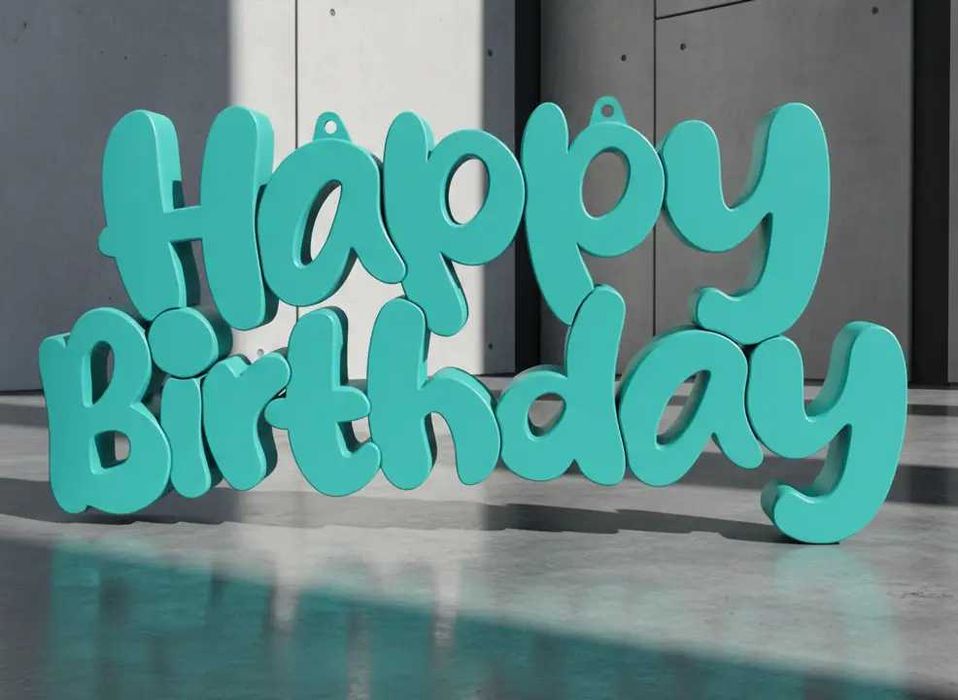 Decorațiune Premium „Happy Birthday” – Textură Carbon / Mat