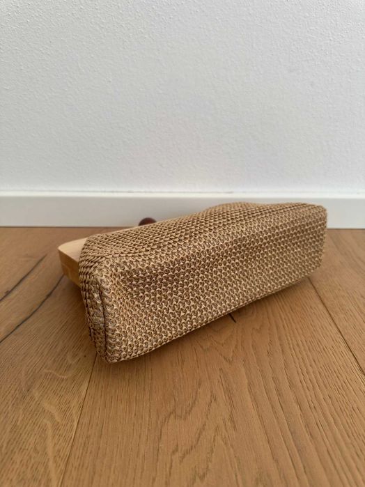 Geanta clutch dama eleganta rafie + lemn + lant auriu- Made in Italy
