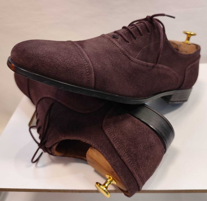 Pantofi oxford 43 cap toe GEOX NOI piele naturala moale suede maro catifea