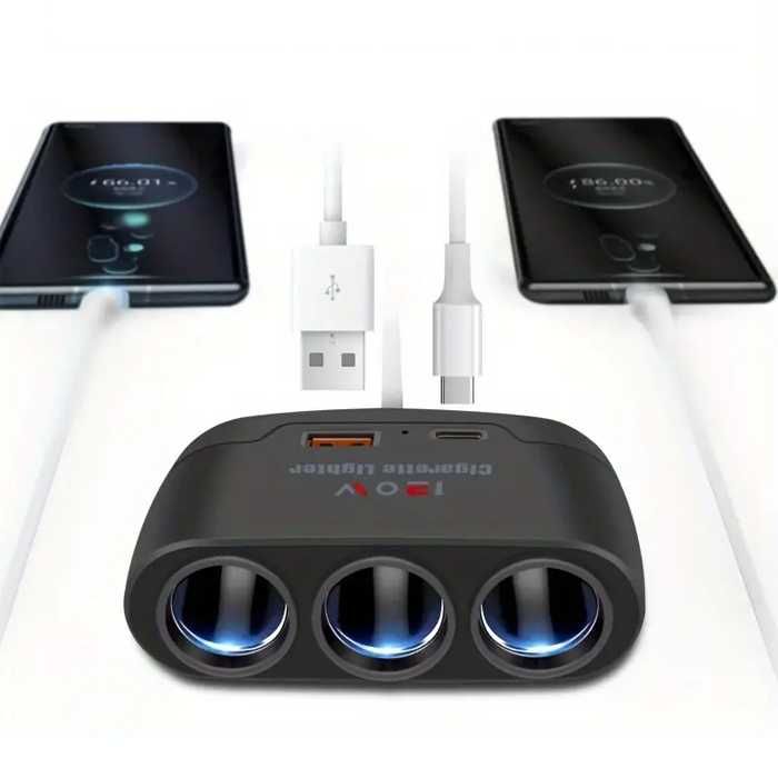 Адаптер за зареждане с 1 USB порта, 1 Type-C порт и 3 гнезда  PG265