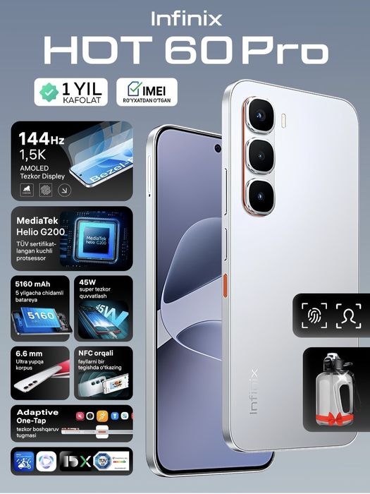 Infinix HOT 60 Pro 2026 New Super Skidka+Garantiya+Dastavka