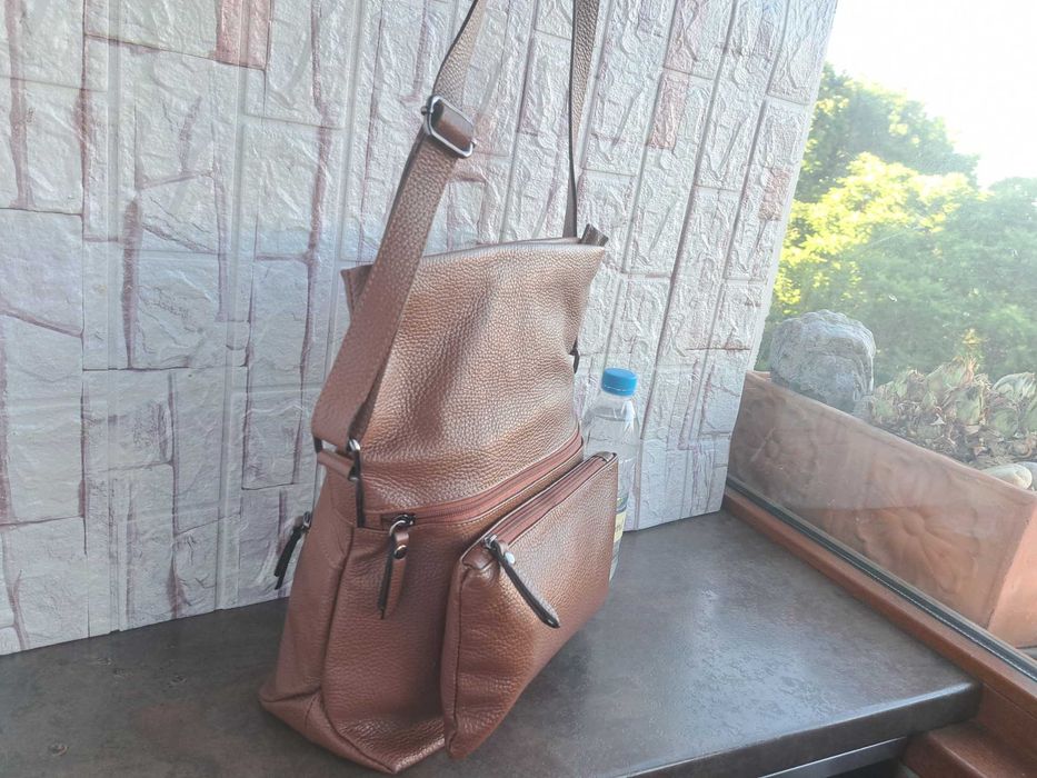 дамска мъжка чанта,малка кожена кафява чанта-естествена кожа
