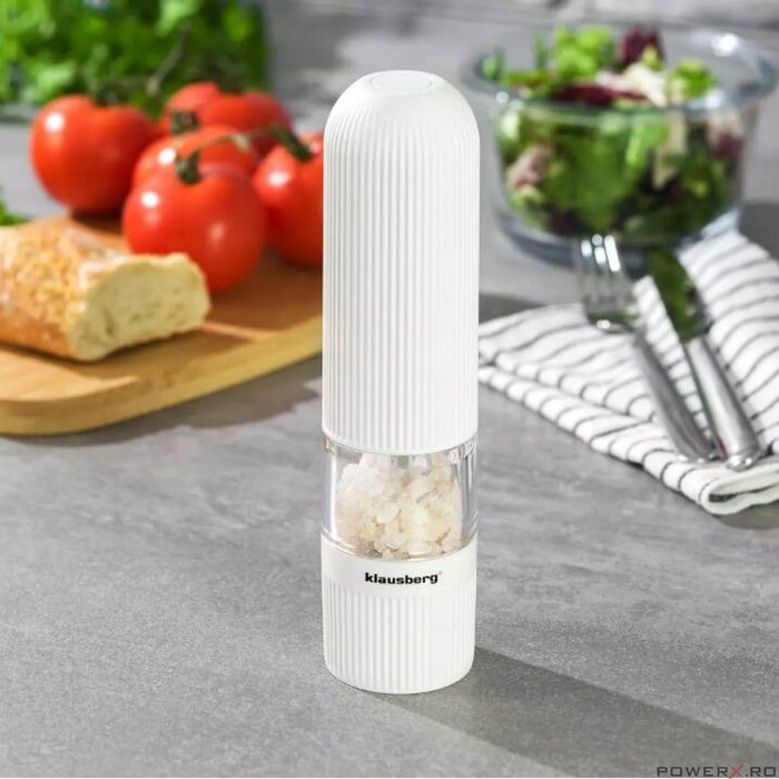 Rasnita pentru sare si piper, alba, electrica, Klausberg