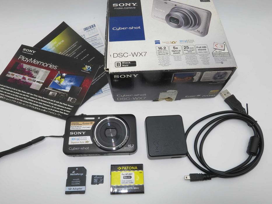 Sony Cyber-Shot WX7 ултра компактен цифров фотоапарат, дигитална камера в черен цвят, като нова, 16MP, Full-HD видео, 5х оптичен зум, работи перфектно