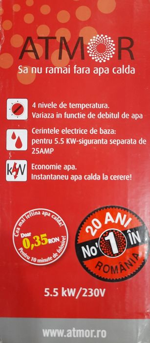 Instant apa calda Atmor 800,electric,dus și chiuveta, alb,5.5 kW