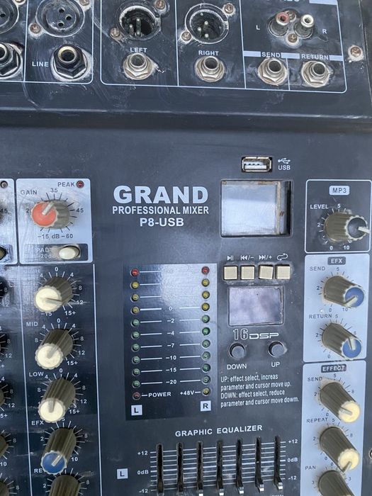 Микшерный пульт усилитель GRAND Professional Mixer P8-USB: