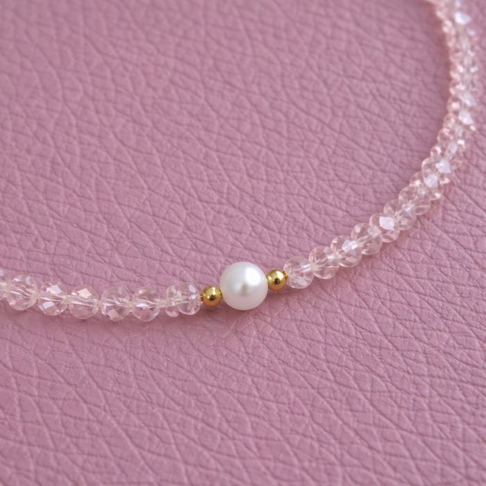 Colier cu perle si cu cristale roz, nou