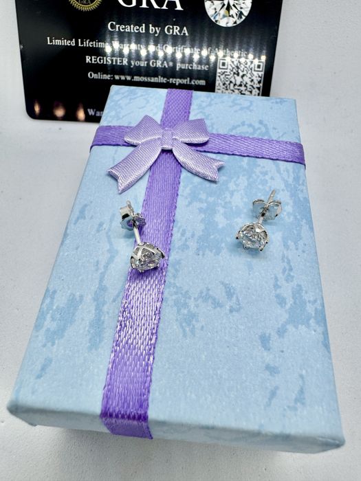 Сребърни обеци с мойсанит (Диамант) 0.5 карата