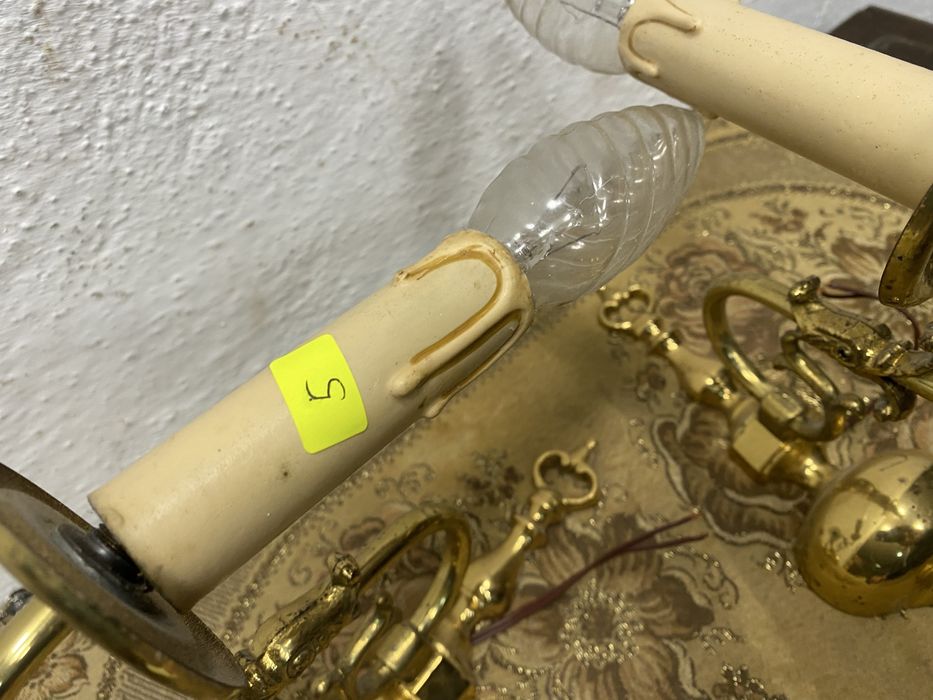 Чифт френски аплици от масивен месинг стенни лампи