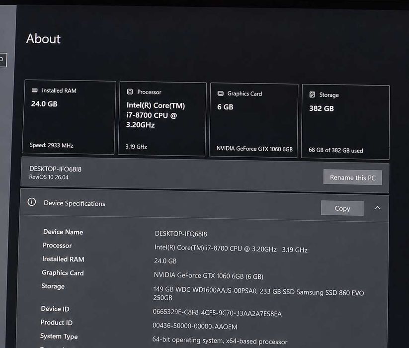Calculator Pc Gaming i7-8700 / GTX 1060 6GB / 24GB RAM