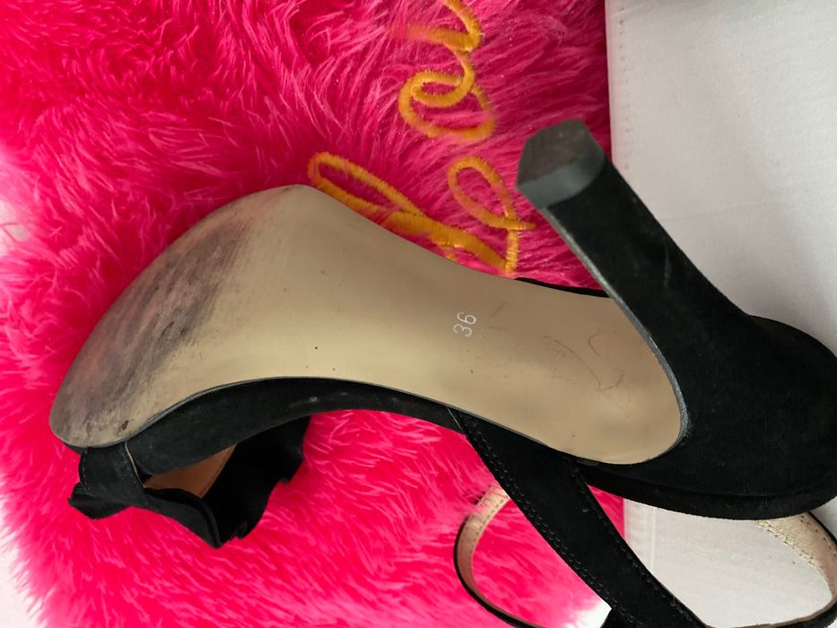 Sandale elegante cu toc piele intoarsa naturala