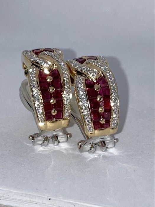 Cercei aur 18kt.cu rubine si diamante