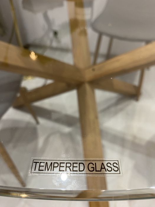 Masă rotundă din sticlă/stejar