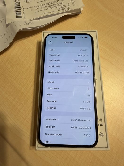 Iphone 15 Pro Max 512 GB stare foarte buna . Cumparat de nou .