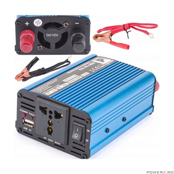 Convertor de tensiune auto, invertor tensiune 12V 230V 600 W, Powermat