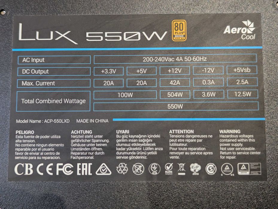 Sursă ATX AeroCool PSU LUX-550W Bronz