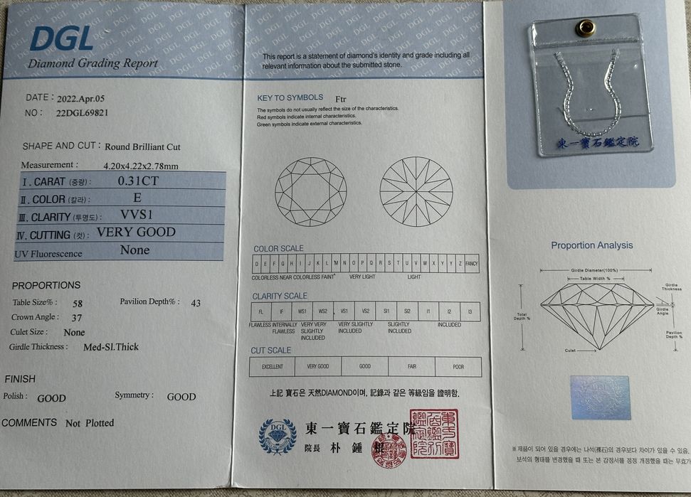 Натуральный бриллиант 0.31 ct E/VVS1 с сертификатом