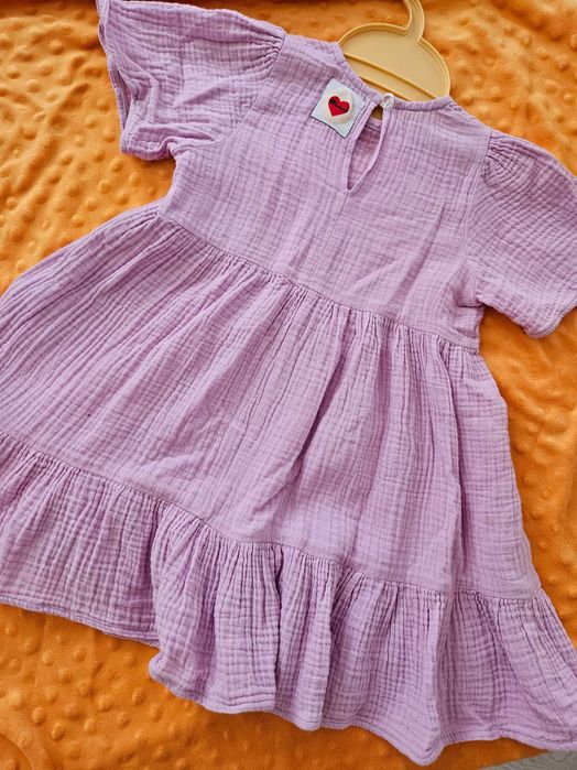 Rochie fetite, maneci scurte, 3-4 ani, bumbac muselina
