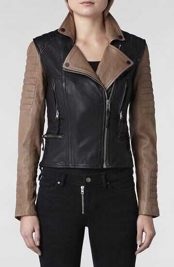 AllSaints Amity Biker Дамско Кожено яке Естествена Кожа Черно/Кафяво M