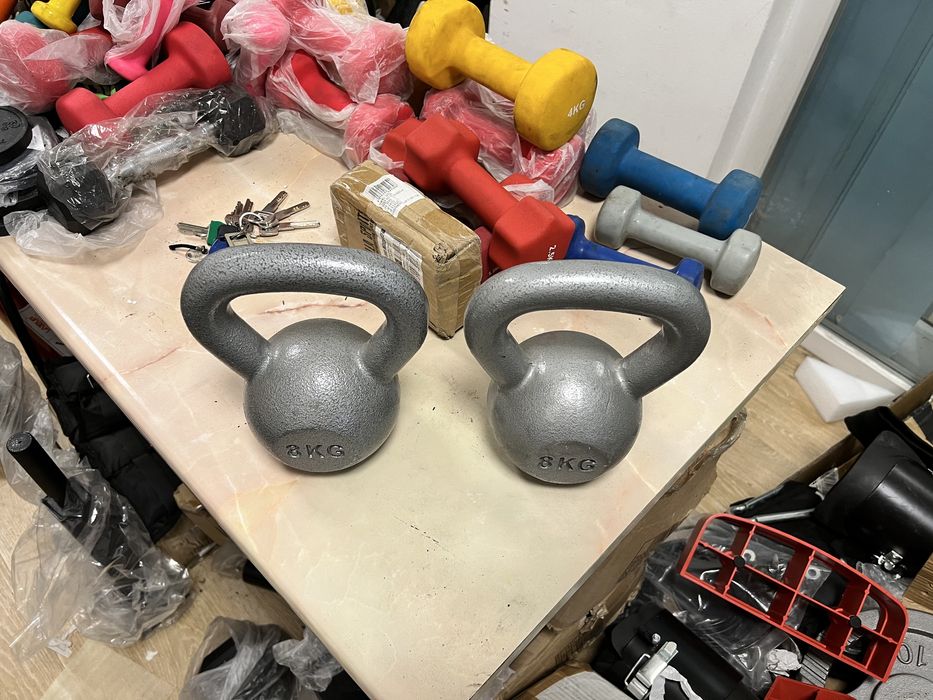 Gantere Kettlebell set 8 kg+8 kg=16 kg noi Germany otel, fier silver P