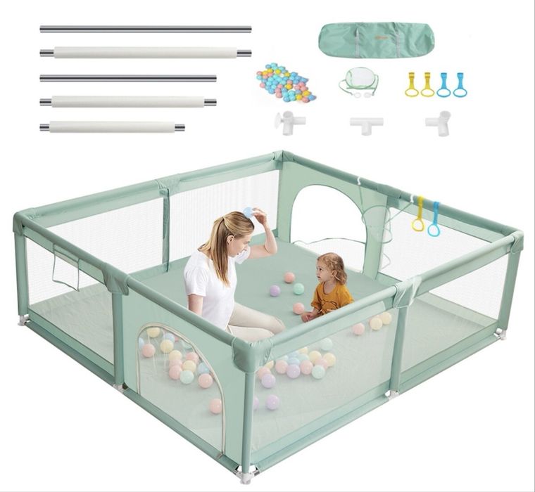 Tarc de joaca pentru bebelusi 180x200 Verde + Accesorii