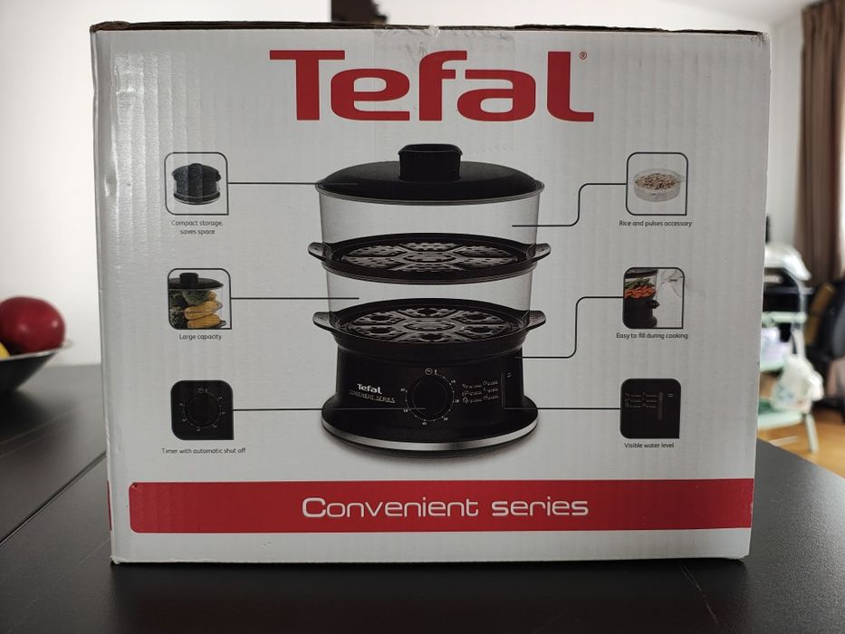 Aparat de gatit cu aburi Tefal VC1401 900W Timer oprire automatadepozitare compacta  grile detasabile Negru