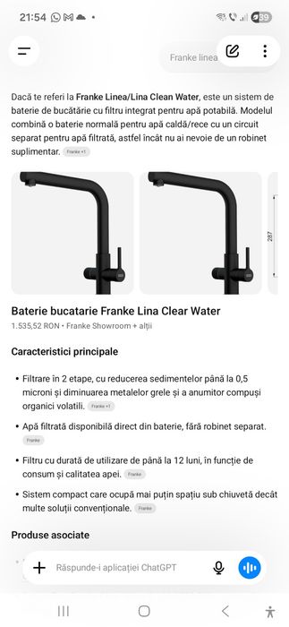 Robinet franke linea clear water   2.0