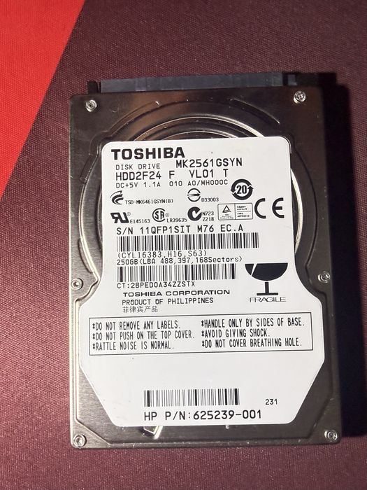 HDD 250Гб Toshiba 100% здоровье