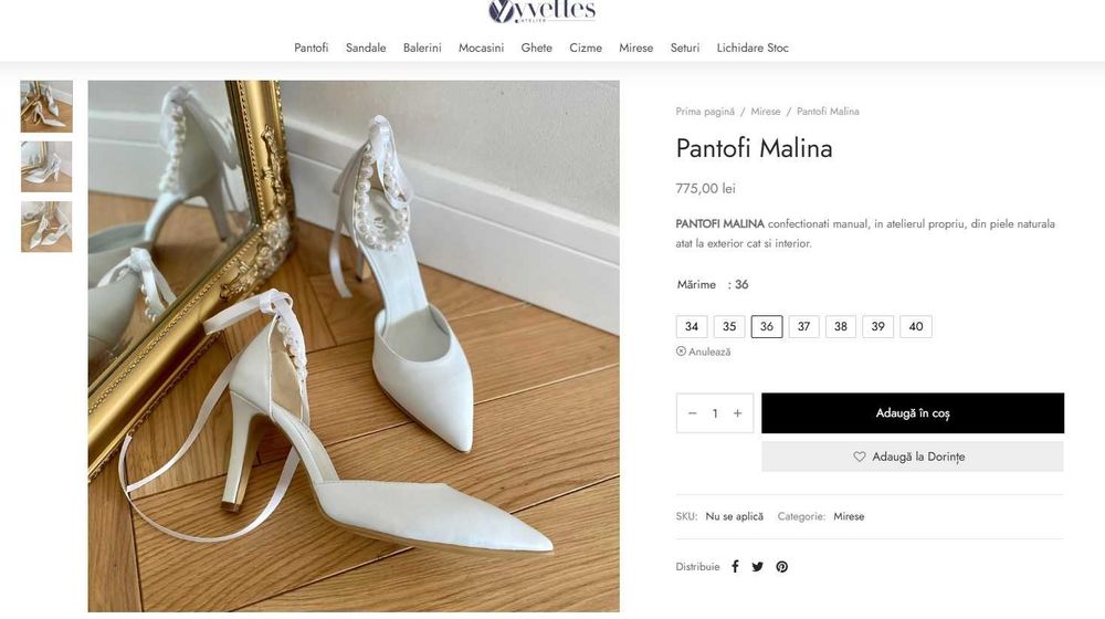 Pantofi piele Yvettes noi nr. 36