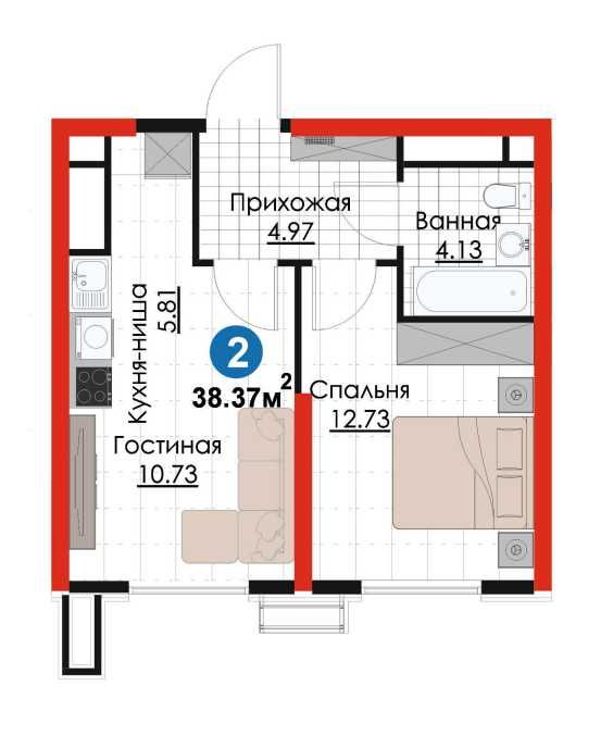 Выгодная Инвестиция! ул. ФЕРГАНА ЙУЛИ 2-комн 38.37 м² С РЕМОНТОМ!