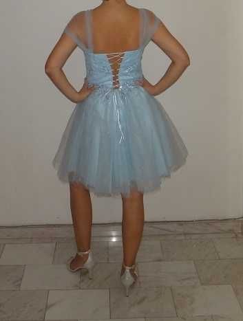 Светло синя официална/абитуриентска рокля за повод - кръщенка, в синьо