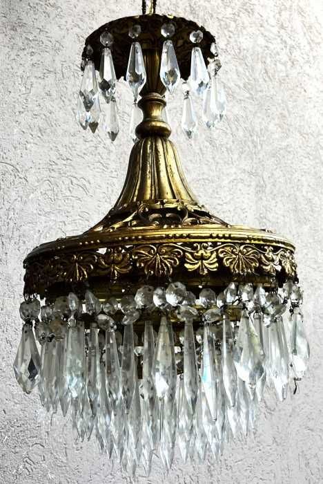 Superb candelabru Art Nouveau-bronz-alamă-cristale-Franta