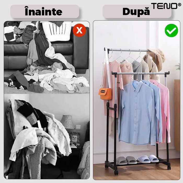 Suport Stender dublu pentru umerase haine pantofi cu roti