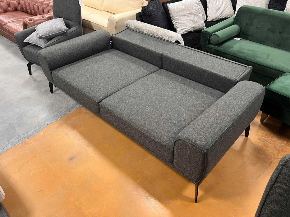 Тъмно сив комплект от плат тройка с два фотьойла с функция сън