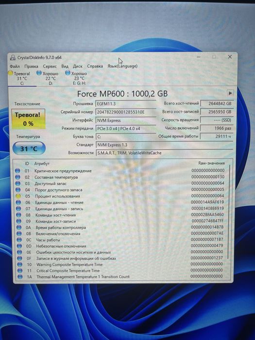 SSD M2 nvme CORSAIR MP600 на 1тб