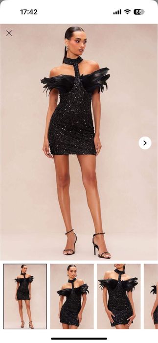 Черна рокля с пера fashion nova