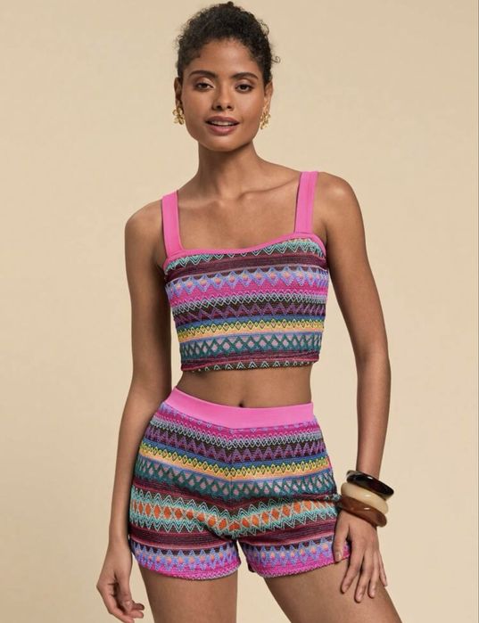 Дамски плетен комплект бохо с подарък две шноли за коса