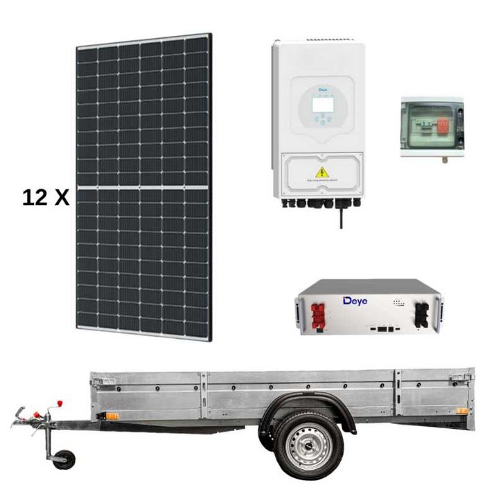 Sistem mobil fotovoltaic pe remorca off-grid, invertor DEYE 6kw