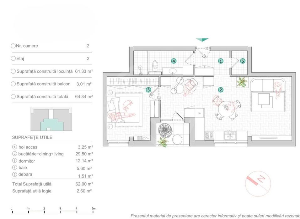 Apartament cu 2 camere, 62 mp utili, situat in zona strazii Oasului!
