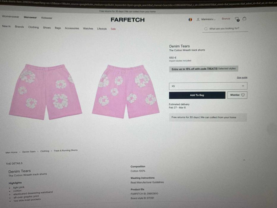 Pantaloni scurti Denim Tears Pink Marimea S