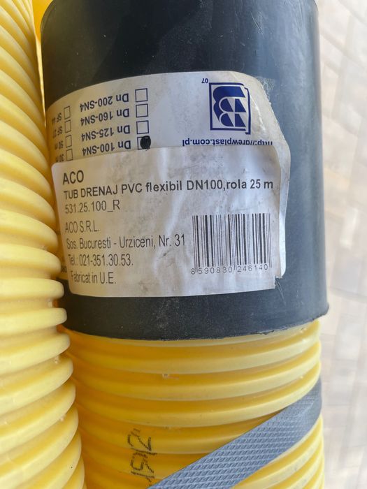 Tub drenaj, flexibil, PVC, Ø 100 mm, grosime 3 mm, L 25 m