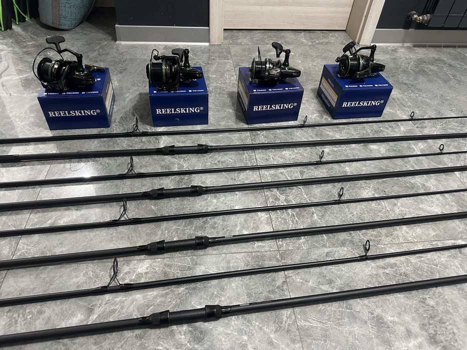 Set 4 lansete FL Ultra Team Carp 3.90m, 3.75lbs + 4 mulinete REELSKING TM10000