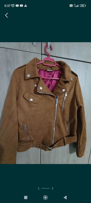 Geaca tip biker maro catifea