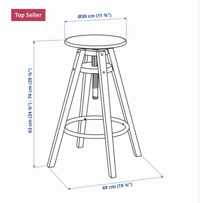 Бар стол, IKEA DALFRED, черен, регулируема височина