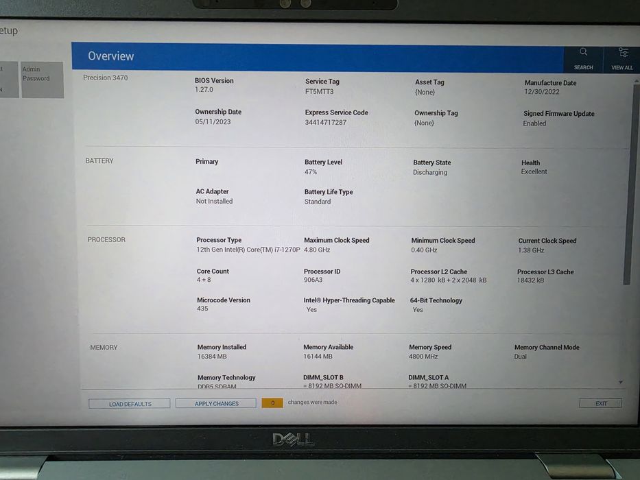 Dell Precision 3470 / i7-1270p / 16 GB DDR5 / NVIDIA T550 / 512 SSD