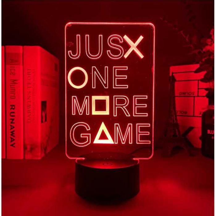 Геймърска 3D лампа "Just One More Game" – LED декорация за геймъри