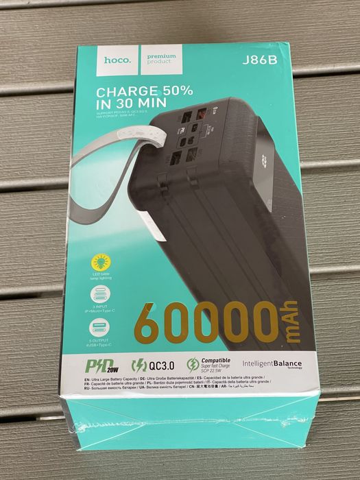 Power Bank / Baterie externa Hoco 60.000 mAh, Fast Charge 22,5W