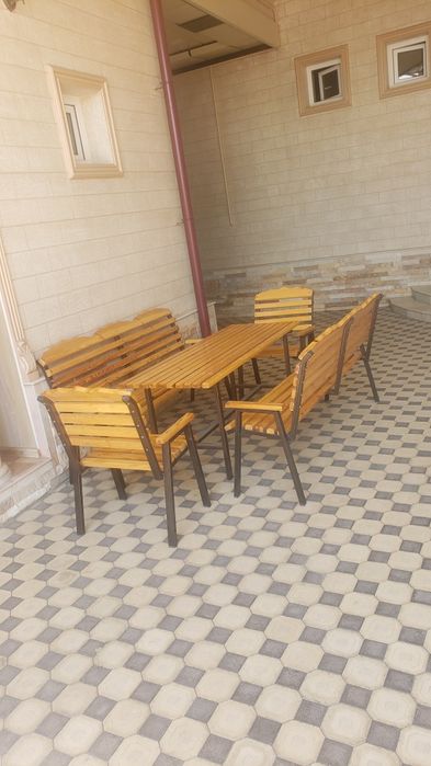 Дачник(стол стул) 2та бир хил комплект бор 2- стол 4-скамейка 4-кресло